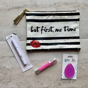 Make Up Bag Bundle “But First Me Time” Black & White Bag & Makeup